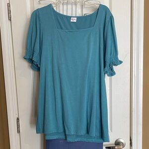 Chic Teal Blouse with Ruffled Sleeves